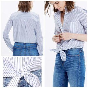 Madewell Striped Cotton Blouse Gray & White